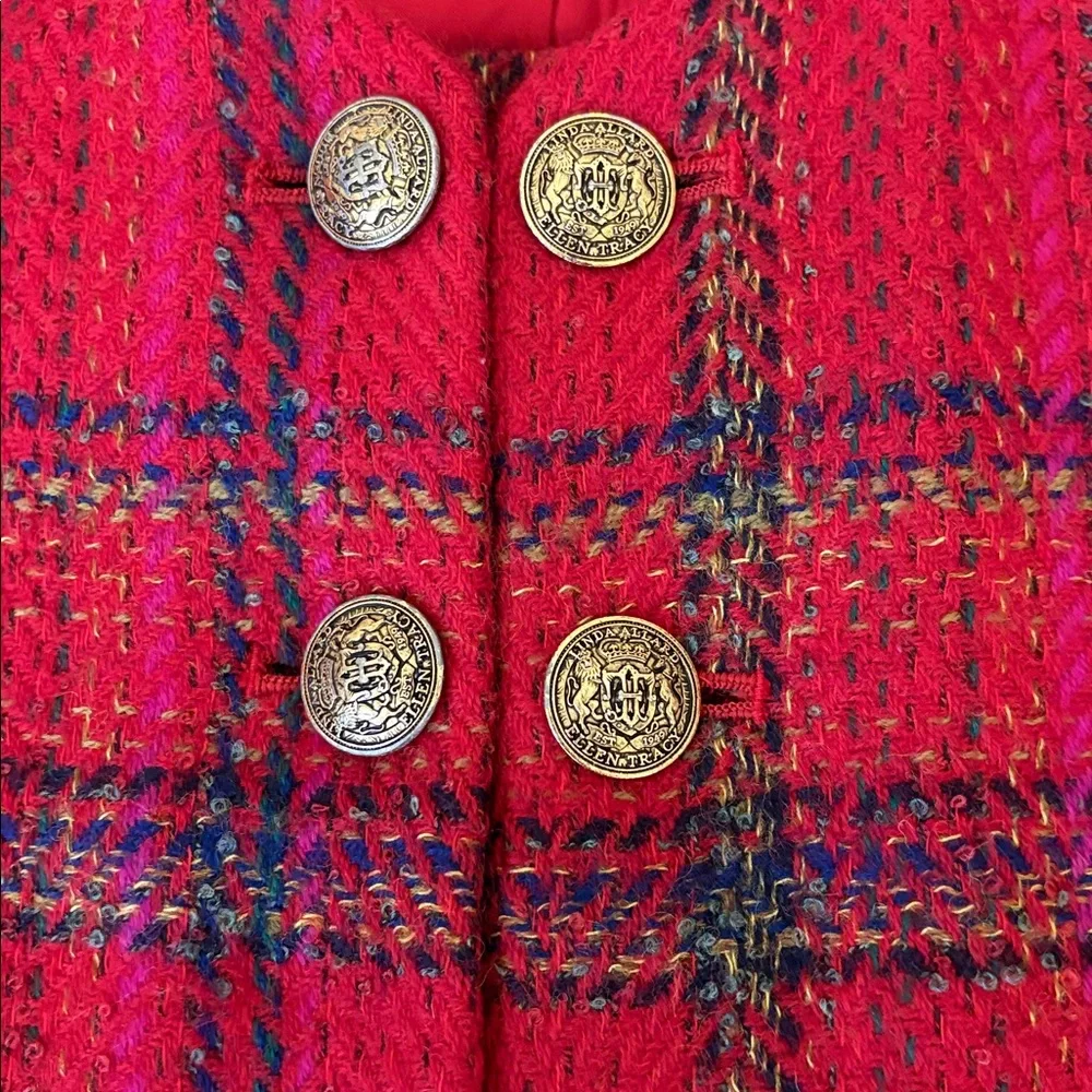 Ellen Tracy Vintage Wool Blend Jacket Red Plaid Chained Link  Retro Buttons, 8 - Picture 6 of 10
